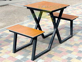 Стіл із лавками садовий вуличний 1500х600х750 мм стільниця фанера чорний Kompred OL729