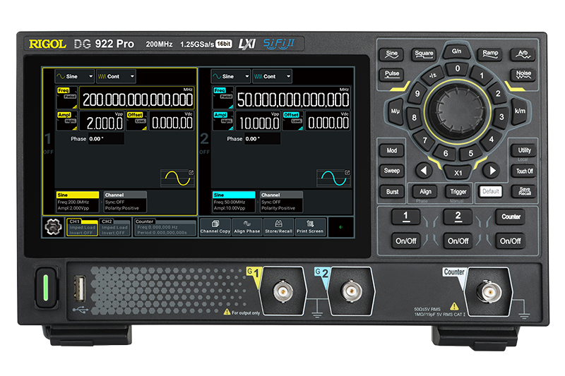 RIGOL DG902Pro генератор сигналів, 2 канала х 70 МГц, ЦАП: 1,25 ГВ/с, роздільність: 16bit, пам’ять: 16М точок