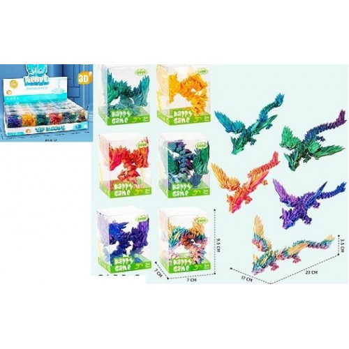 Антистрес Дракон 3D друк скляні очі рухомі елементи C-015 6 кольорів в коробці 7х9.5 см