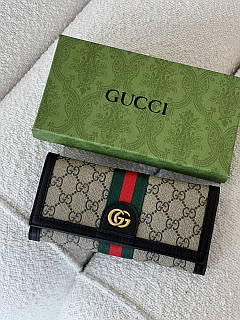 Гаманець жіночий Gucci візитниця чорно-сірий з коробкою Гуччі