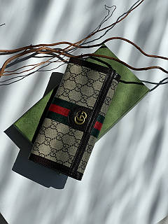 Гаманець жіночий Gucci візитниця коричнево-сірий з коробкою Гуччі
