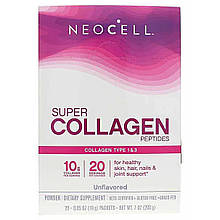 Колагенові пептиди, Super Collagen Peptides, Neocell, без смаку, 20 стиків, по 10 г кожен