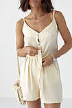 Літній жіночий костюм з топом на зав'язках і шортами кремовий красивий костюм на літо розмір Л, фото 5