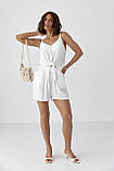Літній жіночий костюм з топом на зав'язках і шортами білий красивий костюм на літо розмір Л, фото 6