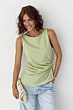 Віскозна жіноча майка з асиметричним низом з гумкою для волосся м'ятна блузка топ на літо, фото 6