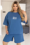 Літній жіночий костюм з принтом міу міу великих розмірів спортивний костюм футболка і шорти на літо, фото 2