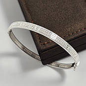 Браслет срібний жорсткий з орнаментом і розсипом фіанітів