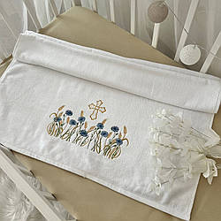 Махровий рушник для хрещення "Волошки" 70х140 см молочний/золото