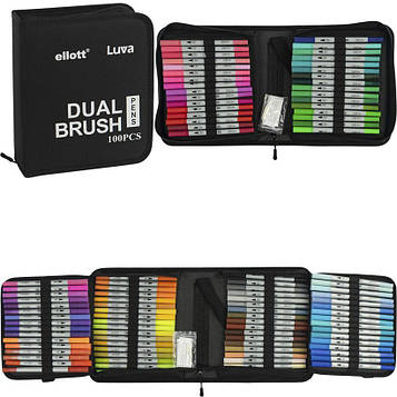 Скетч маркери фломастери акварельні двосторонні Набір 100 штук у чохлі на блискавці