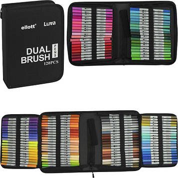 Скетч маркери фломастери акварельні двосторонні Набір 120 штук у чохлі на блискавці