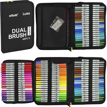 Скетч маркери фломастери акварельні двосторонні Набір 60 штук у чохлі на блискавці