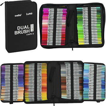 Скетч маркери фломастери акварельні двосторонні Набір 144 штуки в чохлі на блискавці
