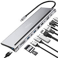 11в1: Багатопортовий USB Type-C хаб / підставка для ноутбука Addap MH-01: HDMI + USB A + PD + USB C + SD + RJ45 + VGA + 3,5mm