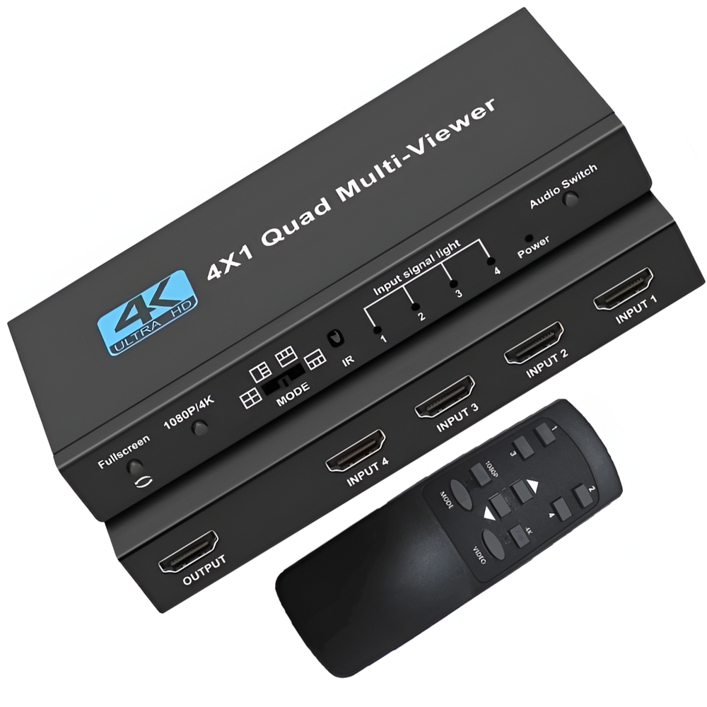 HDMI спліттер для 4 джерел відео на 1 екран Addap HVS-13, мультиекранний 4K HDMI комутатор з Quad View, black