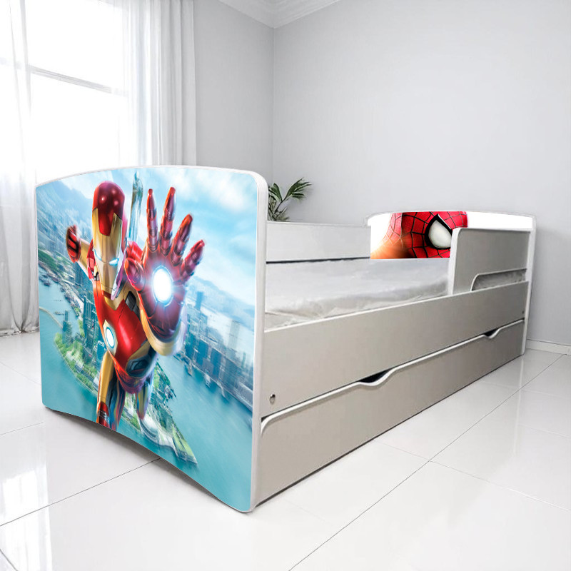 Ліжко для хлопчика Залізна Людина з шухлядою на ламелях + захисний бортик, фото 1