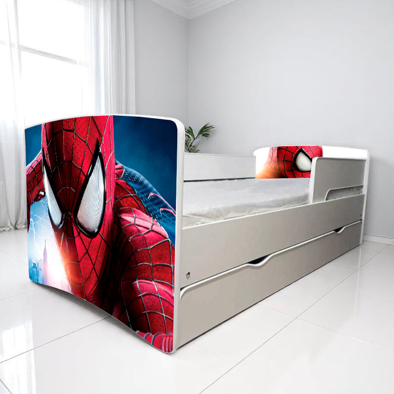 Ліжко для хлопчика Людина Павук з шухлядою на ламелях + захисний бортик, фото 1