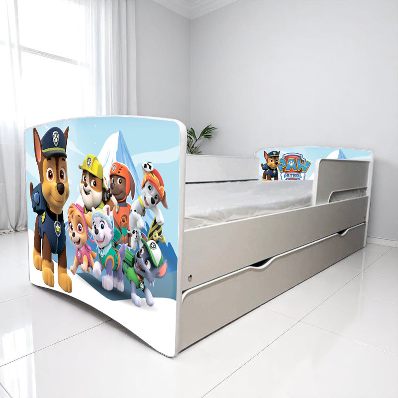 Ліжко для хлопчика Чейз Щенячий Патруль з шухлядою на ламелях + захисний бортик, фото 1
