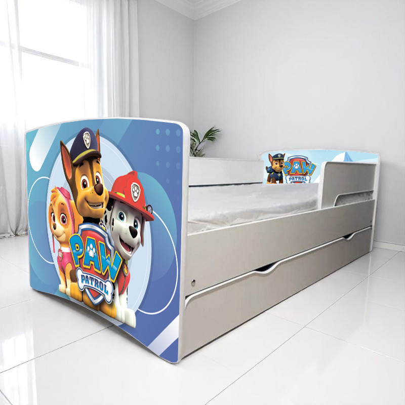 Ліжко для хлопчика Чейз Щенячий Патруль з шухлядою на ламелях + захисний бортик, фото 1