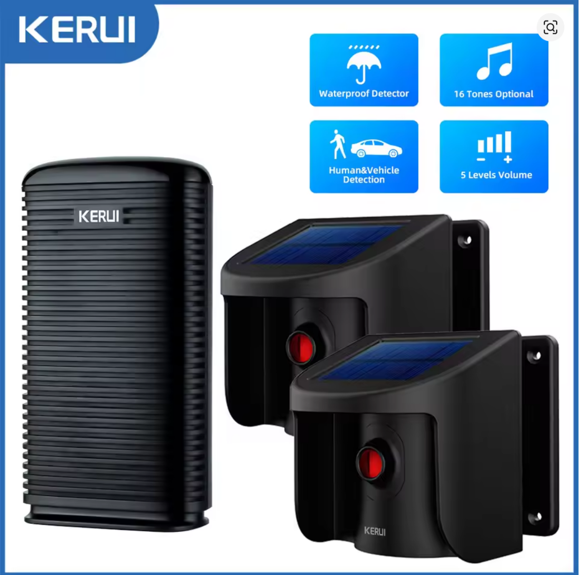 Бездротова сигналізація з датчиком руху Kerui DW9 (1 шт.) + SP862 на сонячній батареї (2 шт.)