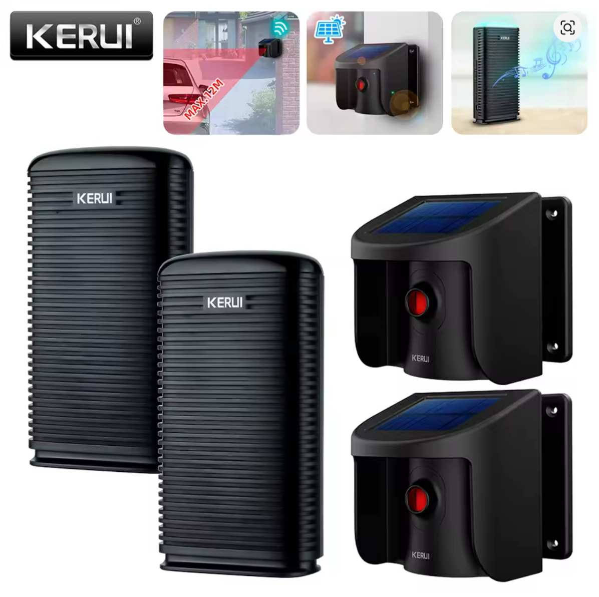 Бездротова сигналізація з датчиком руху Kerui DW9 (2 шт.) + SP862 на сонячній батареї (2 шт.)