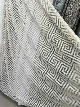 Тюль жакард із геометричним візерунком ромб білий у зал, спальню, кухню