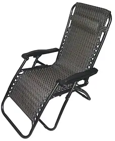 Чорне Садове Крісло Шезлонг до 120 кг Складаний Шезлонг для дачі Zero Gravity XXL (з підсклянником)