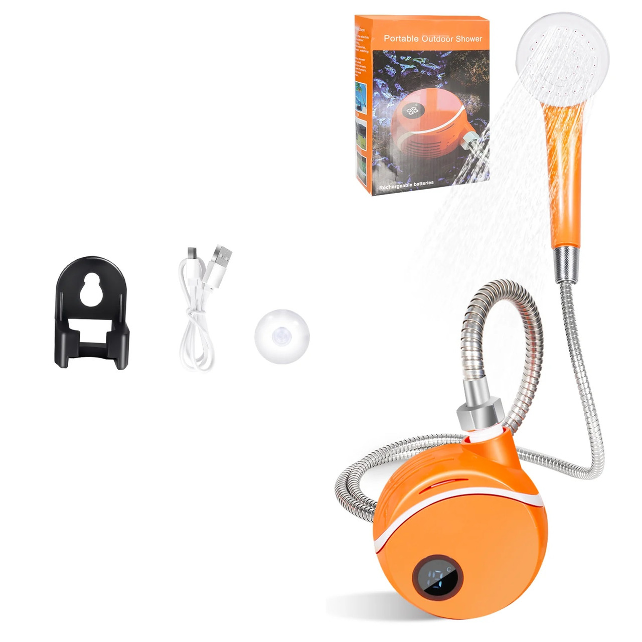 Душ портативний, кемпінговий з помпою на акумуляторі LCD Orange, фото 1