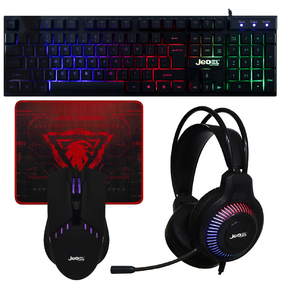 Ігровий комплект 4в1 Jedel CP-09 геймерський комп'ютерний набір для ПК (Клавіатура, миша, навушники, килимок), фото 1
