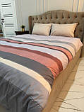 Комплект постільної білизни Сатин із евкаліптовою ниткою Різнокольорова смужка Євро розмір 200х220 см, фото 2