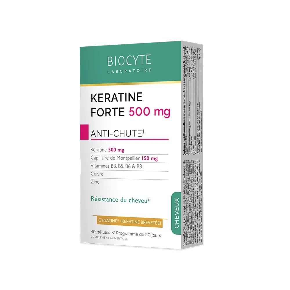 Biocyte Keratine Forte Anti-Chute Зменшує випадіння волосся, зміцнює та повертає йому блиск. Стимулює ріст волосся, 40 капсул