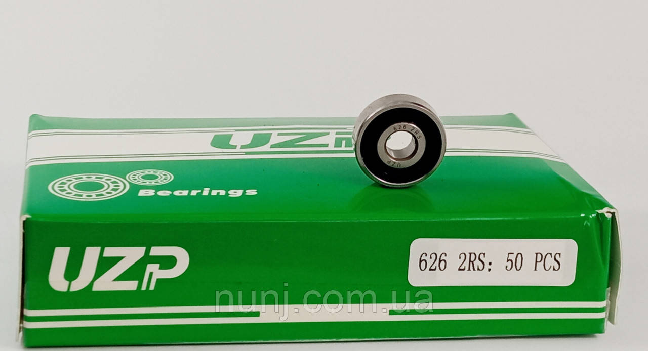 Підшипник 626-2RS UZP (180026) розміри: 6*19*6 кульковий радіальний закритий, фото 1