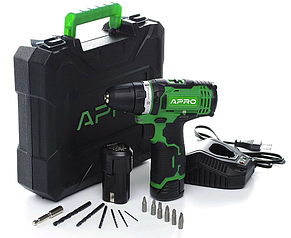 Дриль-шуруповерт акумуляторний 30Нм 12В 1.5А·ч APRO 12D (895003) кейс, 2 АКБ, ЗУ, фото 2