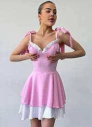 Жіноча легка літня приталена довга сукня комбінезон креп сарафан на зав'язках ромпер з баскою