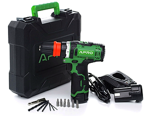 Дриль-шуруповерт швидкозйом акумуляторний 30Нм 12В 1.5А·ч APRO 12DC (895004) кейс, 2 АКБ, ЗУ, фото 2