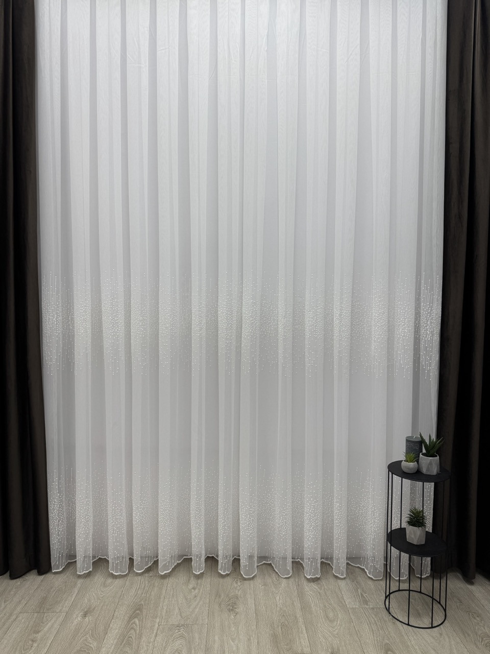 Тюль на бамбуковій основі з красивою вишивкою. Колір: молочний, фото 1