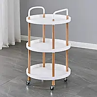 Столик візок для майстра б'юті сфери круглий на 3 полиці (молочний)