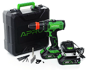 Дриль-шуруповерт швидкозйом акумуляторний 40Нм 20В 2А·год APRO 20DC (895031) кейс, 2 АКБ, ЗУ, фото 2