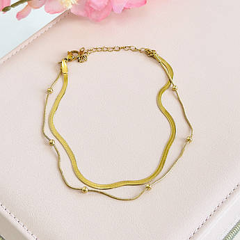 Браслет на руку подвійний з бусинками Біжутерія з медичного золота Гіпоалергенні прикраси