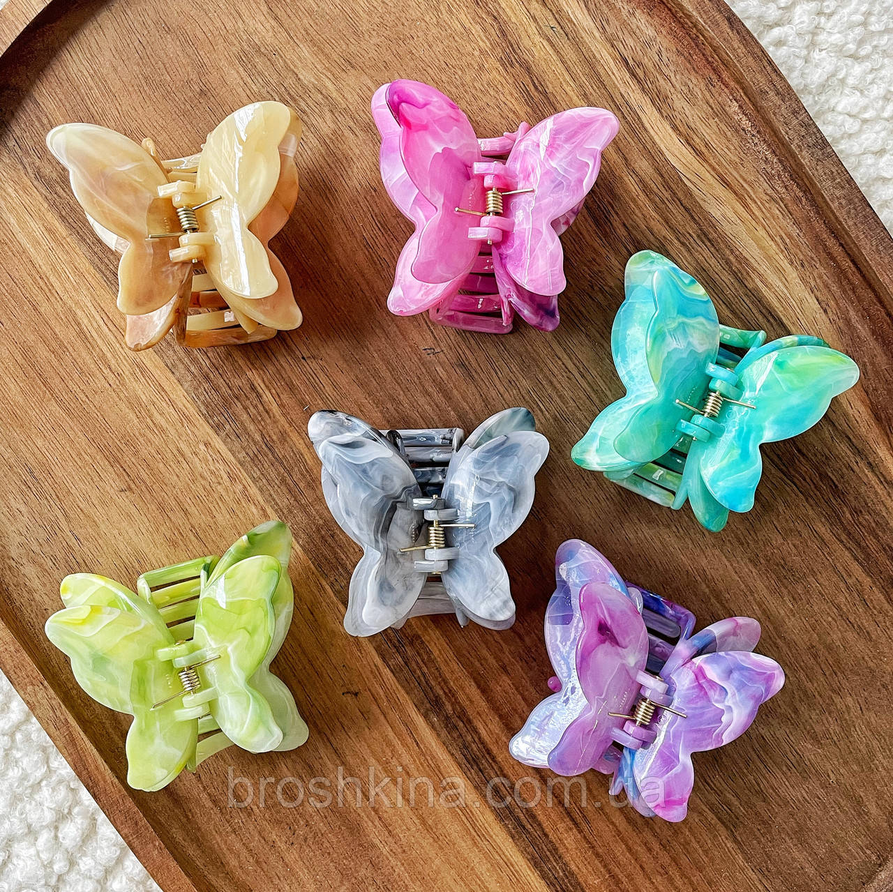 Краби для волосся оптом 6,5*6,5*4 см пластик 12 шт./пач. МЕТЕЛИКИ КОЛЬОРОВІ МАРМУРОВІ, фото 1