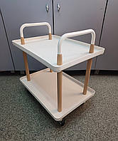 Столик візок для майстра б'юті сфери квадратний на 2 полиці (молочний)