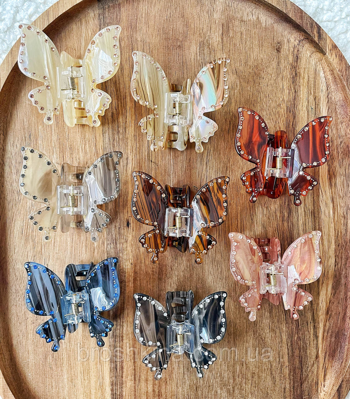 Краби для волосся пластикові оптом 6,5*6,5*3 см 6 шт/уп ФРАНЦУЗЬКИЙ ПЛАСТИК СТРАЗИ МЕТЕЛИКИ, фото 1