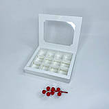 Коробка для 12 цукерок і подарунків, ▶ 200*156*30 мм │НФ│, з вікном, біла, фото 2