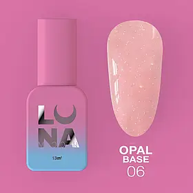LunaMoon Opal Base №06 (13 мл.) - блискуча кольорова база для покриття та вирівнювання нігтів