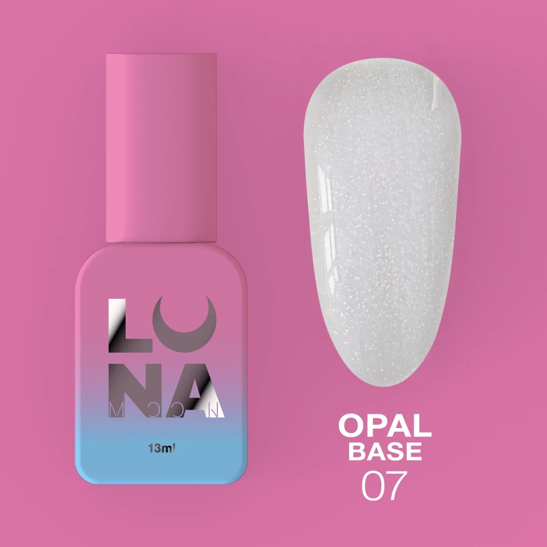 LunaMoon Opal Base №07 (13 мл.) - блискуча кольорова база для покриття та вирівнювання нігтів, фото 1