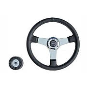 Кермо PRETECH HD-5125 350 мм, PU, спиці срібло, чорний