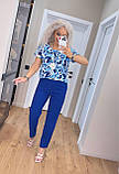 Літній брючний костюм жіночий синій з коротким рукавом з легкої тканини софт, фото 4