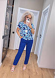 Літній брючний костюм жіночий синій з коротким рукавом з легкої тканини софт, фото 5