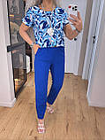 Літній брючний костюм жіночий синій з коротким рукавом з легкої тканини софт, фото 6