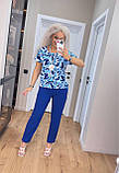 Літній брючний костюм жіночий синій з коротким рукавом з легкої тканини софт, фото 3