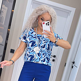 Літній брючний костюм жіночий синій з коротким рукавом з легкої тканини софт, фото 8